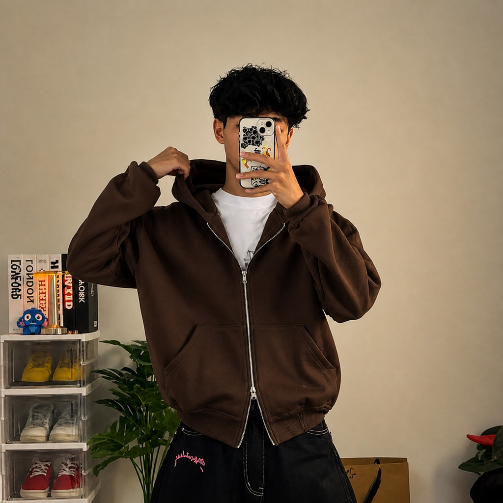 VINTAGECLUB DOUBLE ZIPPER BOXY HOODIE | ZIPPER HOODIE BOXY