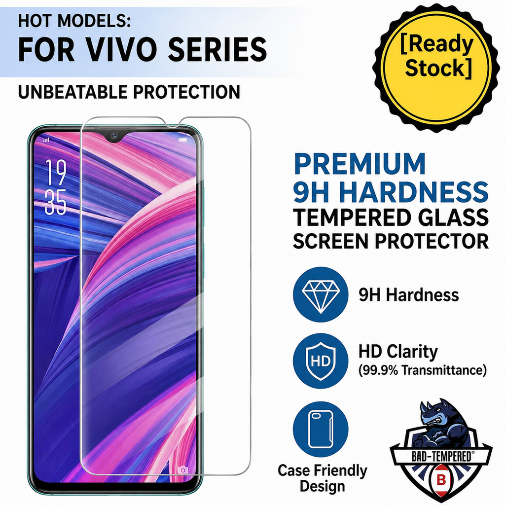 9HกระจกนิรภัยสําหรับVIVO y11 y12 Y15 y17 y04 y20i y21 Y15 y18 V50 V60 ป้องกันหน้าจอ