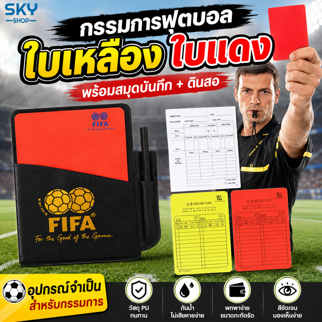 SKY ใบเหลือง ใบแดง สำหรับกรรมการฟุตบอล ชุดใบแดงใบเหลือง กรรมการ การ์ด PU กีฬาทั่วไป Football Referee Red Yellow Cards