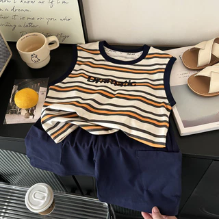 Sophia Baby ชุดเด็ก เสื้อกล้าม + กางเกงขาสั้น ผ้าฝ้ายแท้ ผ่อนปรน เวอร์ชั่นเกาหลี