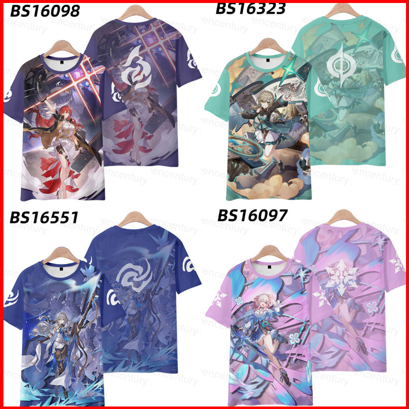 เสื้อยืดอนิเมะHonkai: Star Rail แขนสั้น ออกแบบ3D เป็นตัวการ์ตูนHimeko เหมาะสำหรับcosplayและสวมใส่ในช
