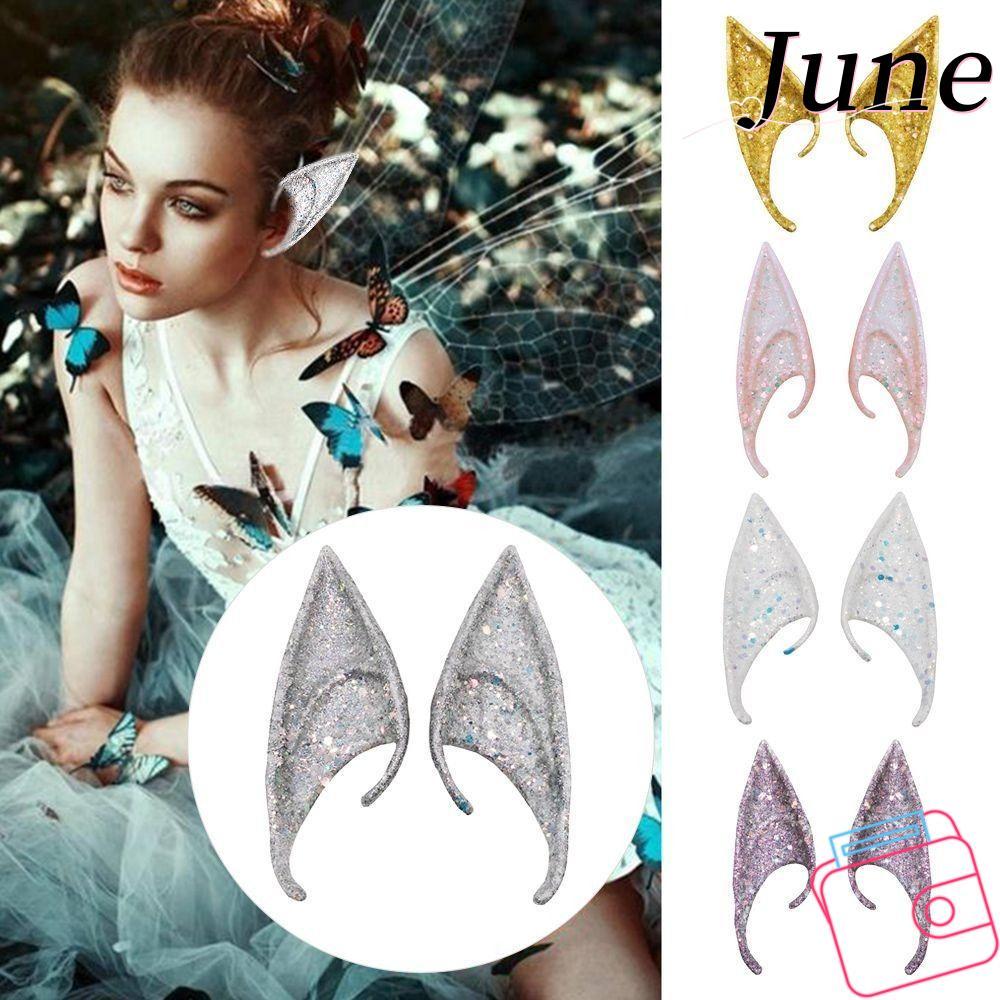 JUNEGOODS Elf Ears,คอสเพลย์Props Latex Elven Ears Props,อะนิเมะDIY Glitter Fairy Earsคอสเพลย์