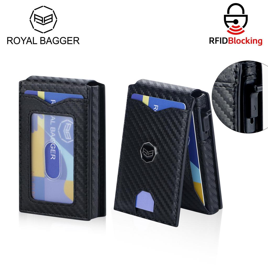 Royal Bagger กระเป๋าสตางค์พ็อปอัพสำหรับผู้ชาย กระเป๋าใส่บัตรโลหะปิดด้วยแม่เหล็ก วัสดุใยคาร์บอน รุ่น 3246