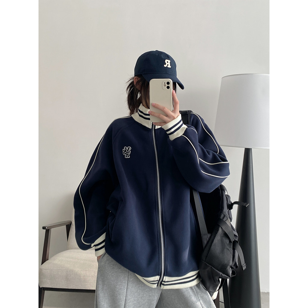 TAYCEN M-2XL เสื้อสเวตเตอร์ แขนยาว งานปัก เกาหลี ผู้หญิง ซิปเต็ม สเวตเตอร์