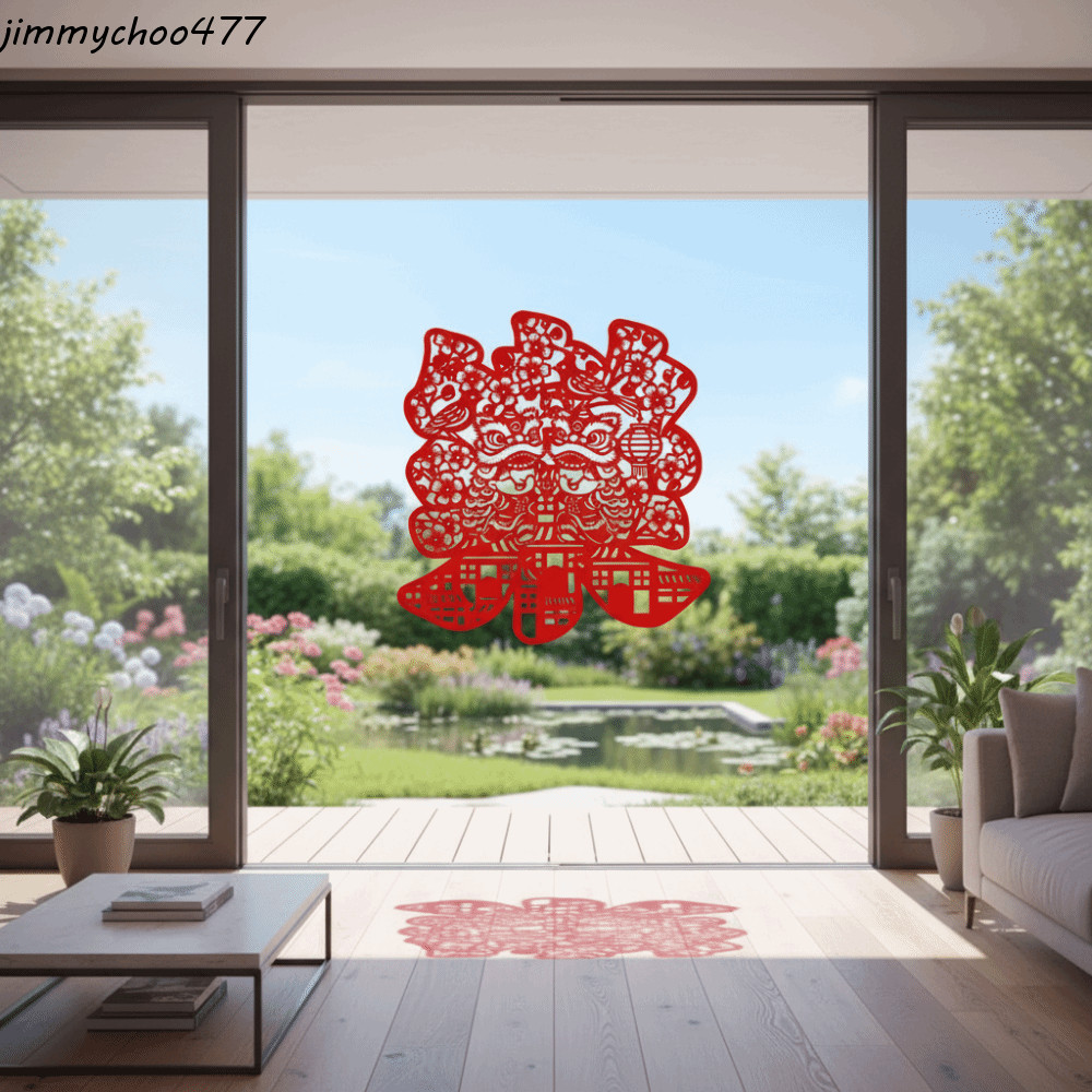 JIMMYCHOO Window Flowers Stickers, Horse Blessing Design Self-Adhesive New Year Stickers, Decorative