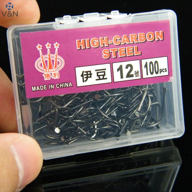โวลต์&N 100ชิ้นฉันzuตะขอคดเคี้ยวจะงอยปากหนามเหล็กคาร์บอนสูงสีดําหลุมตกปลาป่ายาวก้านสีดําหลุมอุปกรณ์ต