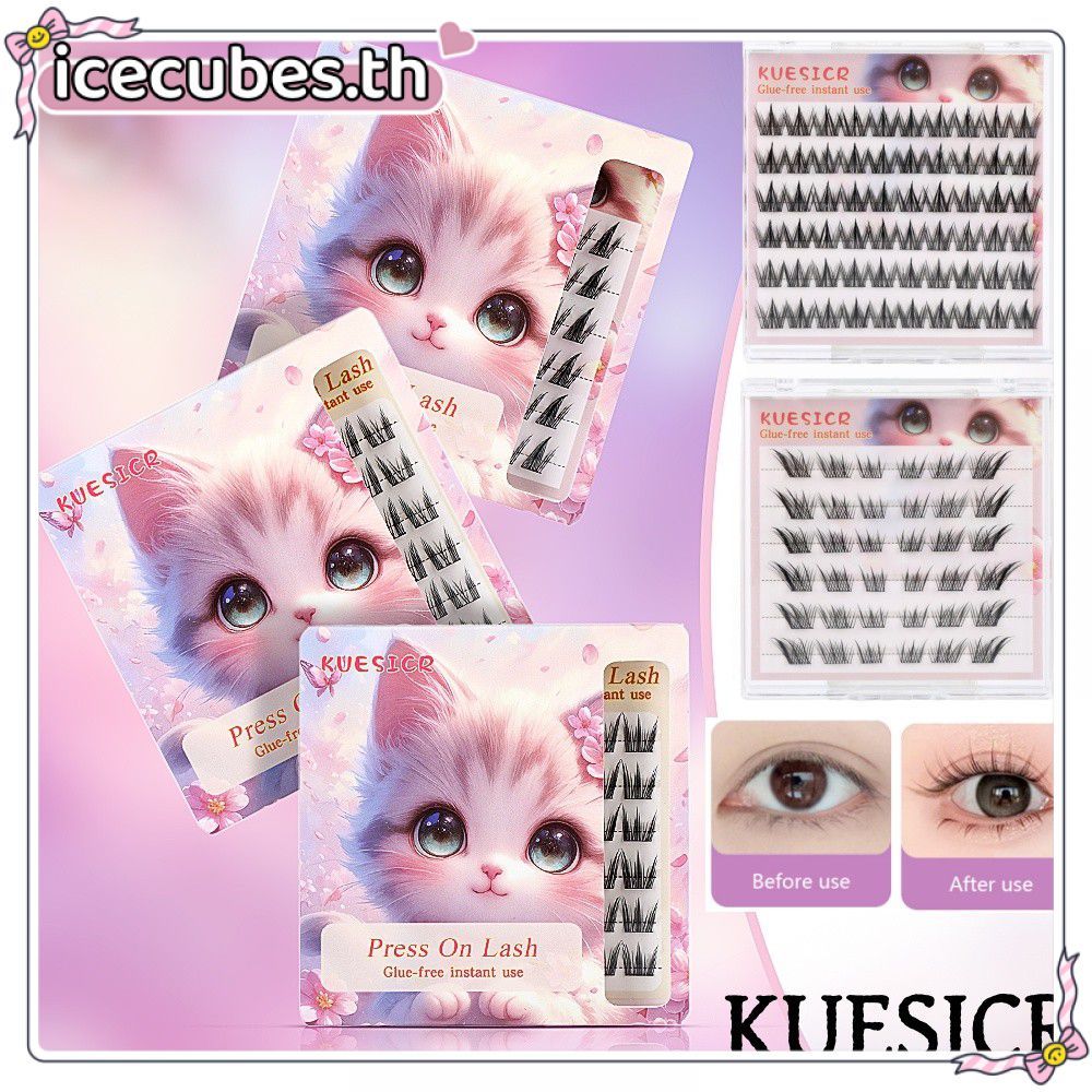 KUESICR ขนตาปลอม Soft Curling Thin Stems ขนตาปลอม Self-กาวReusable Eyeแต่งหน้าเครื่องมือ[PH Local]