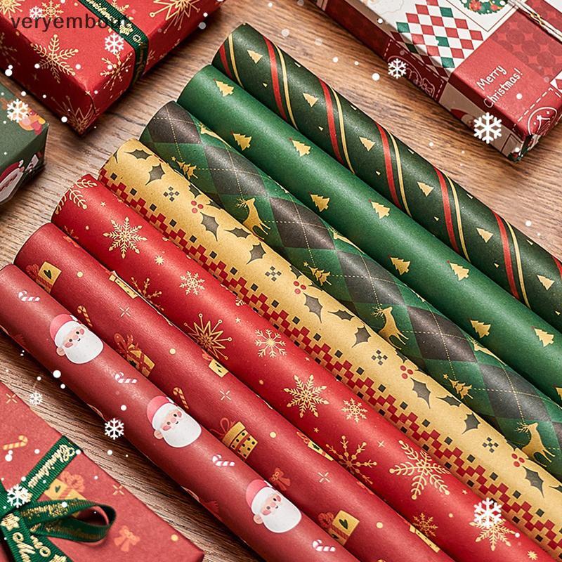 Ut 5 แผ่น 70*50 ซม.คริสต์มาสกระดาษห่อน่ารักกวาง Santa ClausKraft บรรจุภัณฑ์กระดาษสําหรับปัจจุบัน Han