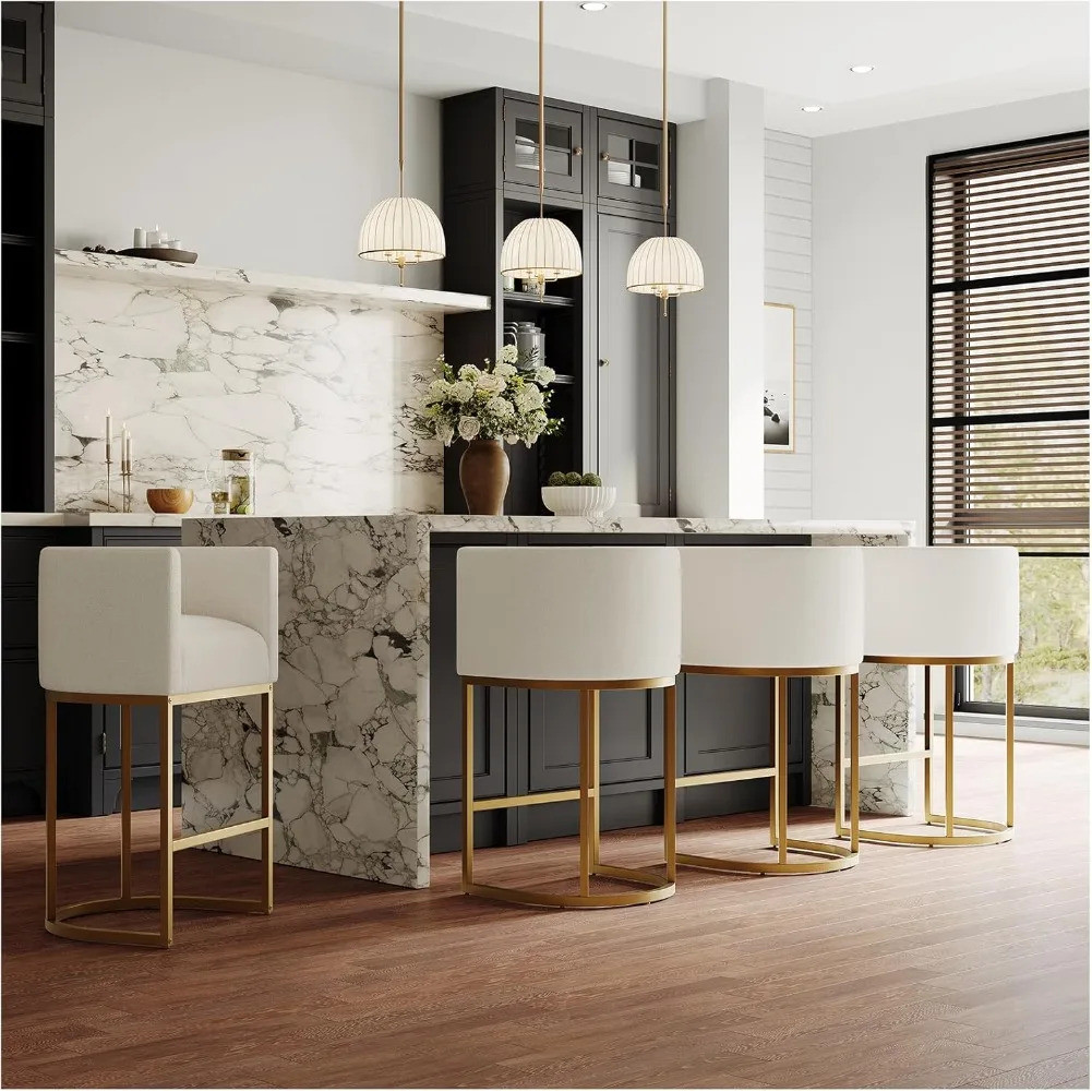 26 ห้องครัวโมเดิร์นเคาน์เตอร์ความสูงเก้าอี้บาร์,ผ้า Upholstered Barrel Barstools ด้านหลัง, Island เก