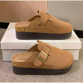 (เกรดA) TX766 รองเท้าแตะสวมเปิดส้นมาใหม่ หนังกลับดีเทลอะไหล่เข็มขัด พื้นหนา5.5 CM สีพื้นเรียบๆดีไซน์สวย สวมใสสบาย