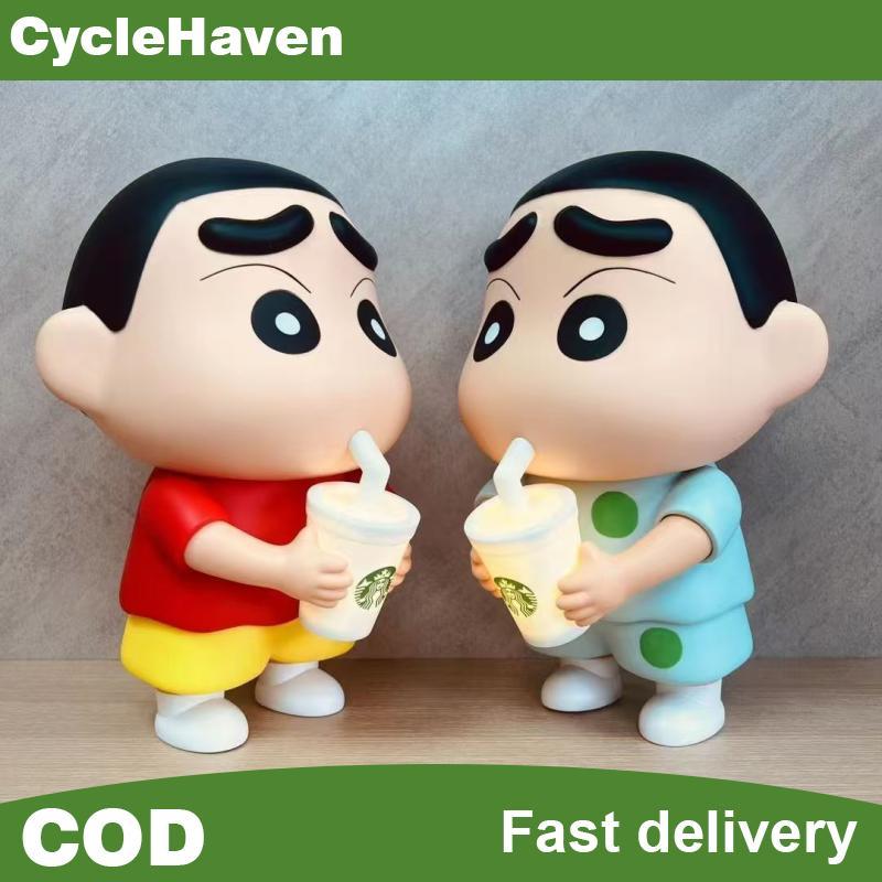 Null 1 ชิ้นไวนิลนมชาถ้วยเรืองแสงเดสก์ท็อปเครื่องประดับ 25 ซม.ใหม่ Crayon Shin-Chan มือตุ๊กตา Noob อะ