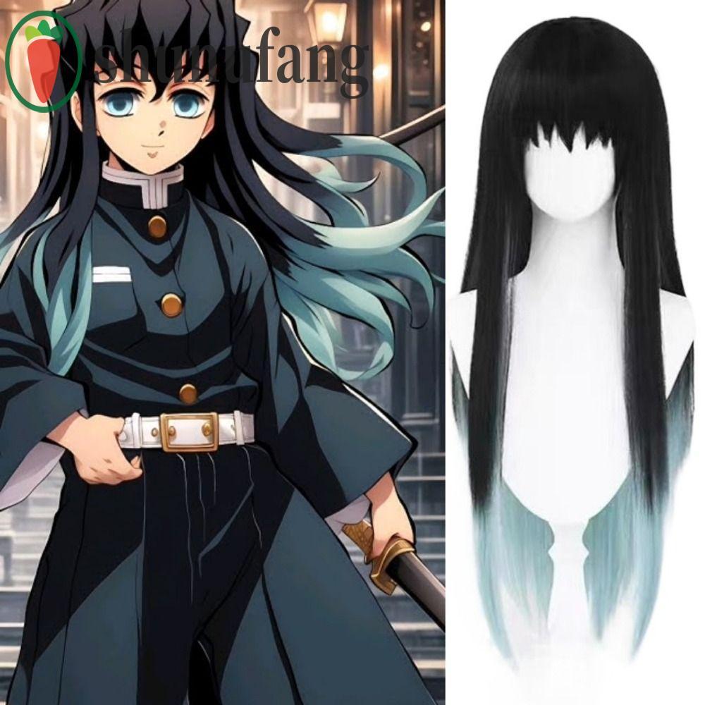 วิกผมคอสเพลย์Demon Slayer Muichirou Tokitou, สังเคราะห์ทนความร้อน, ผมยาวตรงสำหรับcosplayหรือนำแสดง