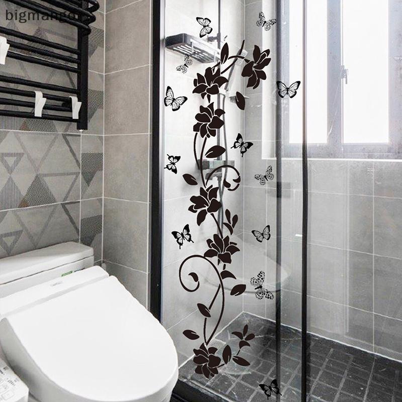 [bigmango] Ck Floral Iris Vine Mirror Glass Sticker Home Bathroom Decorative Self-adhesive Wall Stic