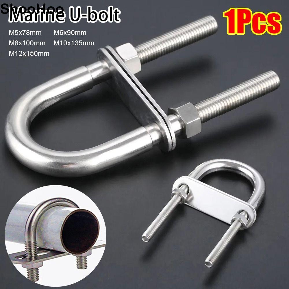 SHOOHOO 1 ชิ้น Marine U-bolt, Bow Stern สกรูแผ่นเรือฮาร์ดแวร์, 304 สแตนเลสพร้อมอ่อนนุชโลหะเชือกตา Rigging Yacht อุปกรณ์เสริม