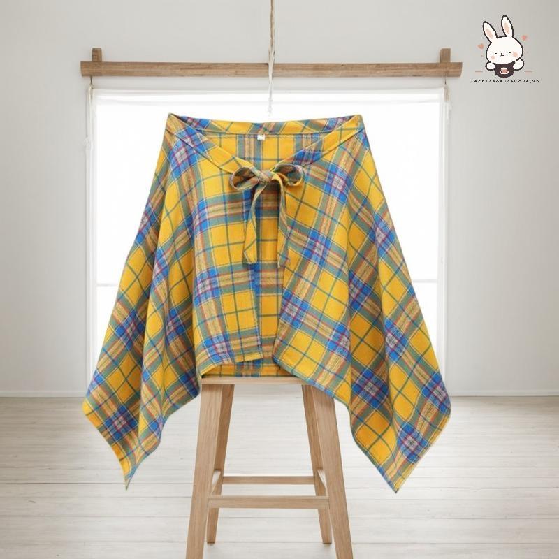 [Teh] Hip Hop ไม่สม่ําเสมอผู้ชายและผู้หญิงปลอมเสื้อ Hem กระโปรงลายสก๊อต Y2k Streetwear Harajuku Vint