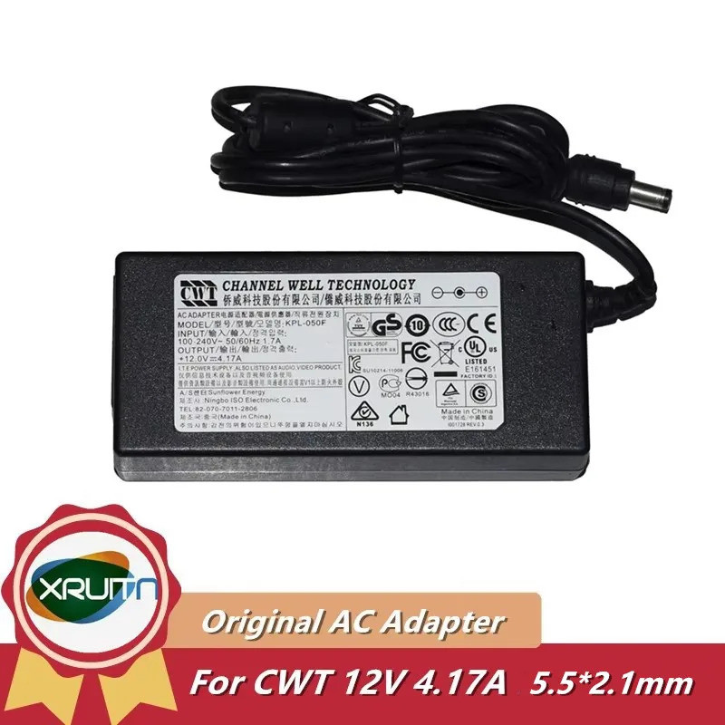 ของแท้ CWT CHANNEL WELL TECHNOLOGY อะแดปเตอร์ AC KPL-050F 12V 4.17A 5.5 มม.BARRIL CONNECTOR