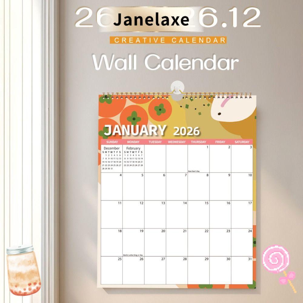 JANELAXE Daily Planner ปฏิทินศึกษา Wire-O-Binding 2026 ปฏิทินติดผนัง ม.ค.พกพา 2026 - ธ.ค. 2026 ปฏิทินแขวนหลากสีพับได้ บ้าน