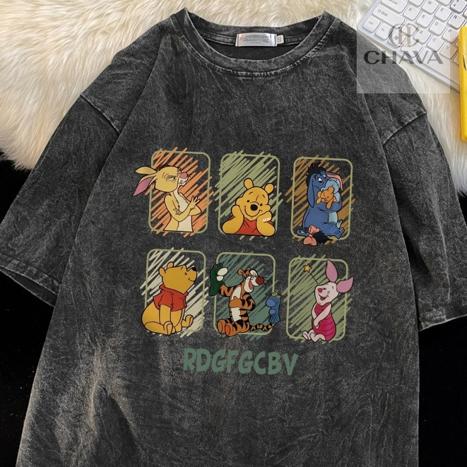 เสื้อยืดฟอก oversize ลายการ์ตูน เนื้อผ้านิ่มม ใส่สบาย เสื้อโอเวอร์ไซส์ผู้หญิงวินเทจเท่ๆ แฟชั่นมาใหม่ เสื้อแขนสั้น unisex