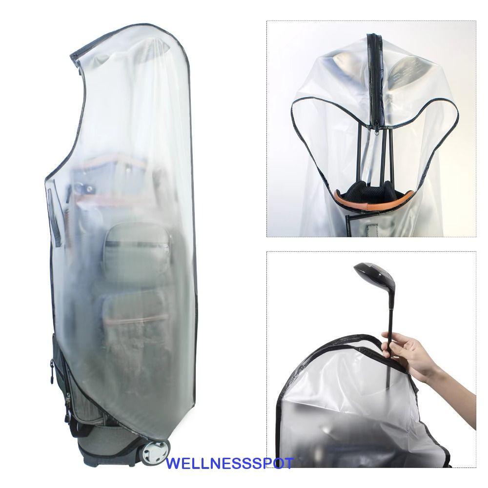 WELLNESSSPOT ฝาครอบถุงกอล์ฟมีซิปความจุขนาดใหญ่เสื้อกันฝน, อุปกรณ์ถุงกอล์ฟ PVC กระเป๋าพกพาใสกันฝุ่น ถุงกอล์ฟโล่กีฬากลางแจ้ง