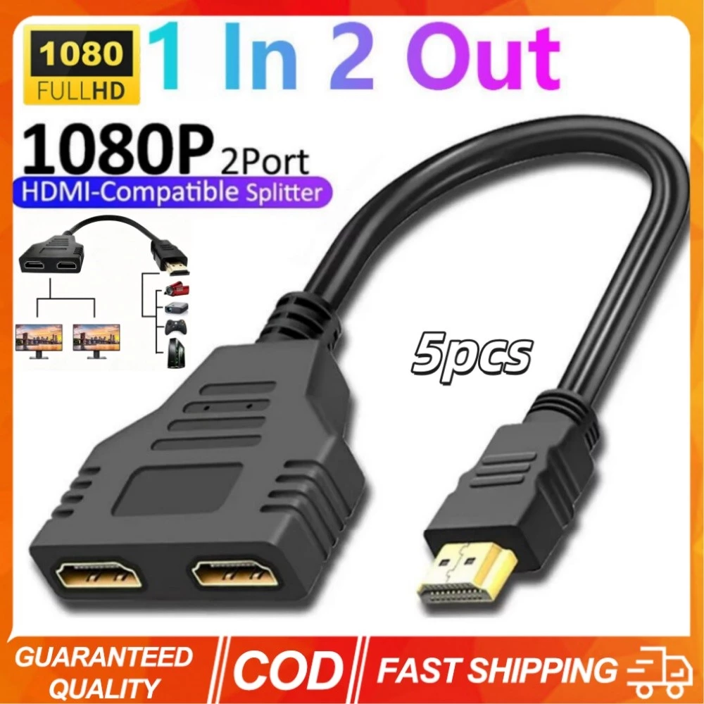 5PCS 4K 1080P 3D HDMI อะแดปเตอร์สาย Y Splitter สาย 1 ใน 2 Out ชายคู่หญิงสายสําหรับแล็ปท็อปทีวี Monitor HDMI Splitter