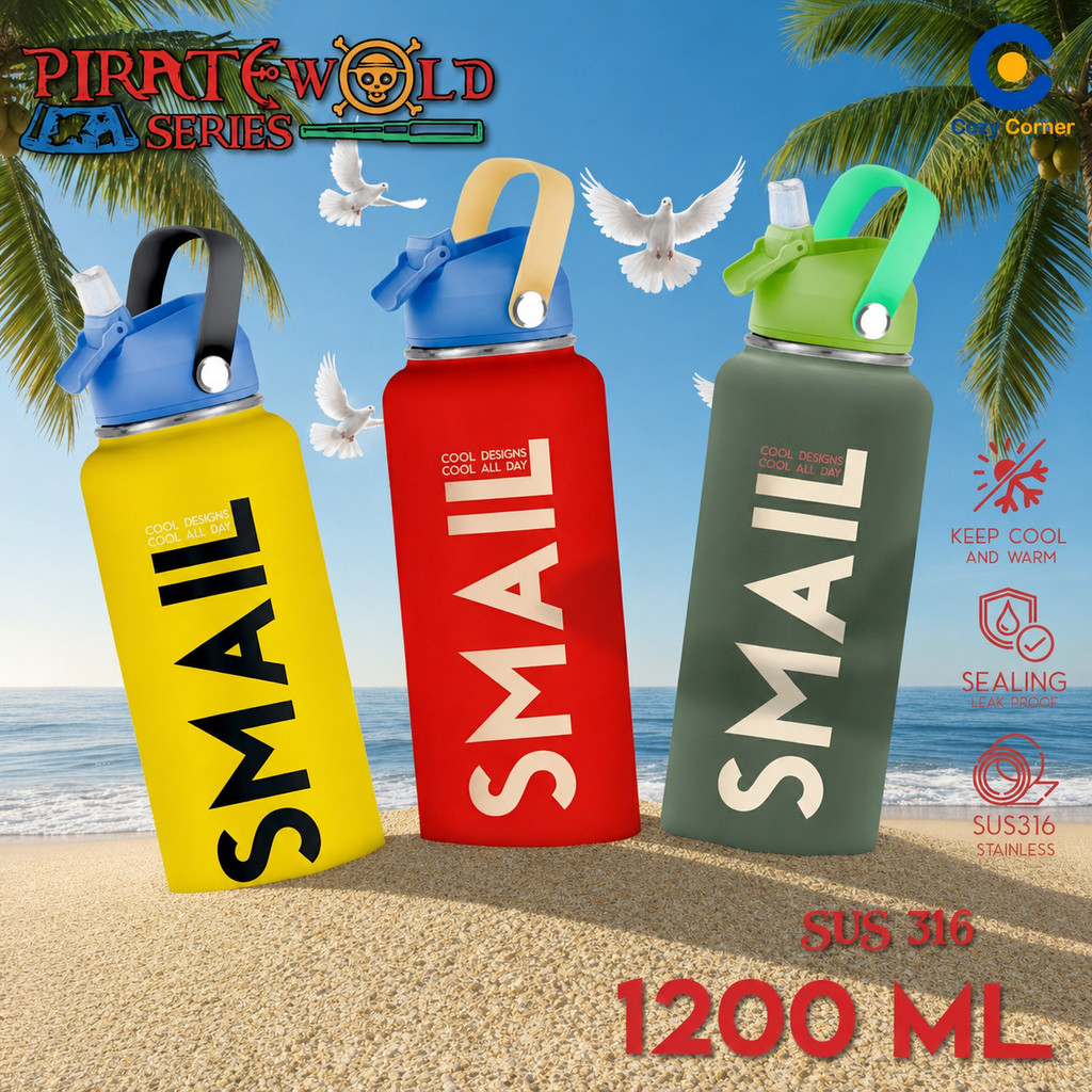 NEW Smail ขวดน้ำ 1200ml สแตนเลส316 เก็บเย็น–ร้อนยาวนาน พร้อมหลอด แก้วเก็บความเย็น แก้วน้ำ แก้ว ขวดเก็บอุณหภูมิ
