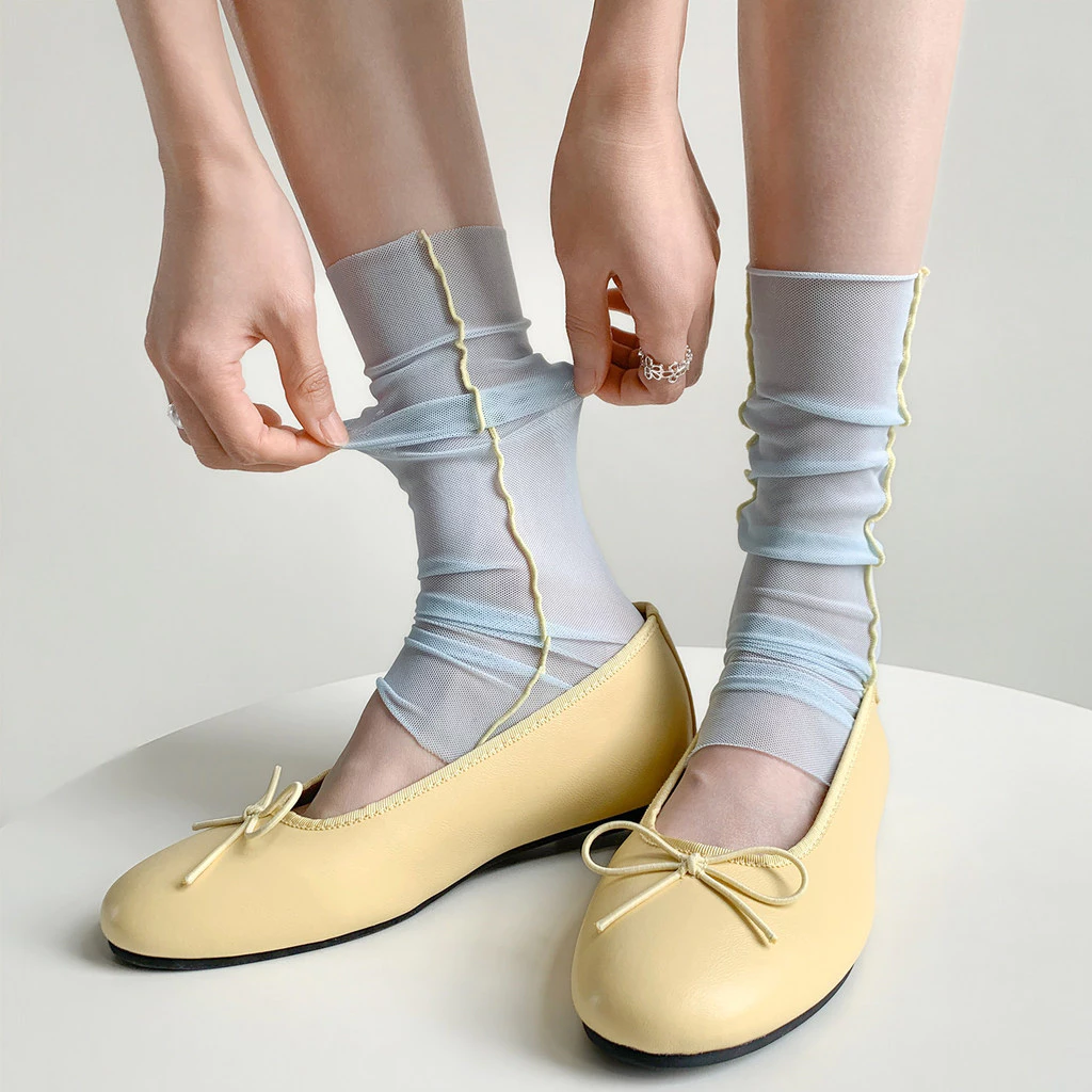 Ins สไตล์เกาหลี Minimalist แฟชั่นฤดูร้อน Ultra-Thin ตาข่าย Breathable Mint สีเขียวการจับคู่สี Toeless ถุงเท้าผู้หญิง