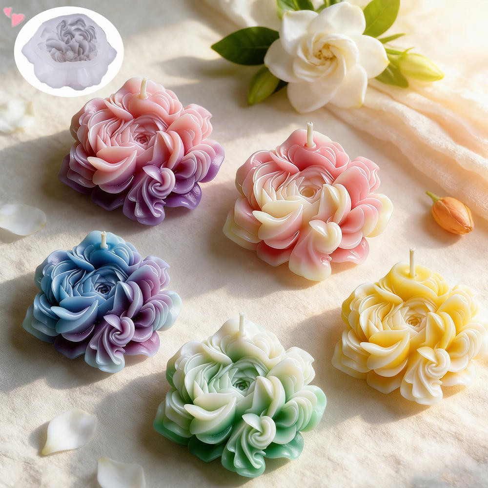 3D Peony ดอกไม้แม่พิมพ์ซิลิโคน Anti-Stick Easy Demold Reusable ยืดหยุ่นแม่พิมพ์สําหรับ DIY เทียนปูนปลาสเตอร์เรซิ่นตกแต่งบ้านหัตถกรรม
