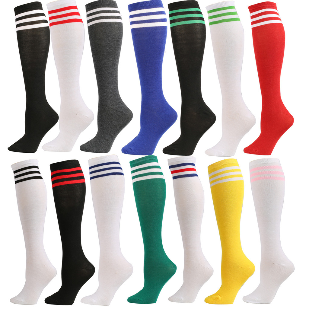 Striped Knee High Compression Socks for Men & Women, Plus Size Wide Calf Anti-Thrombus Breathable Stockings for Sports, School, Daily Use