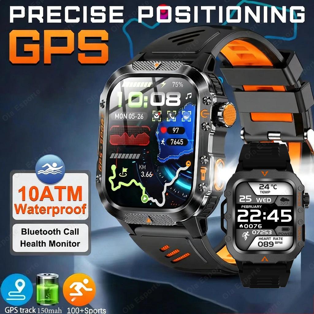 2026 New Military Smart Watch Men IP67 3ATM Waterproof Outdoor Sports Fitness GPS Tracker Health Mon