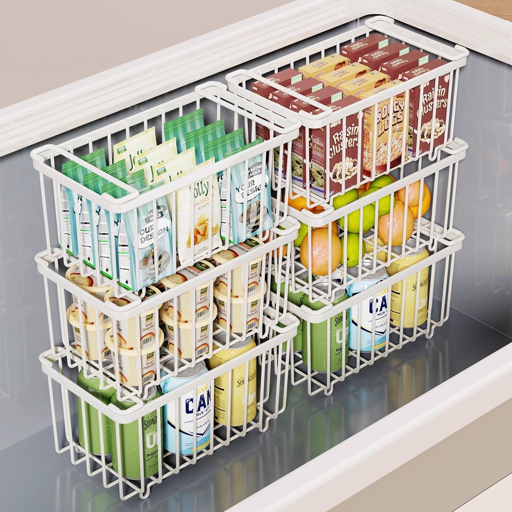 ชั้น Multi-Layer Handy เครื่องมือตู้แช่แข็งชั้นวาง Upper Lower Stacking ตู้แช่แข็งช่องคอลัมน์แยกตะกร้าชั้นวางภายใน