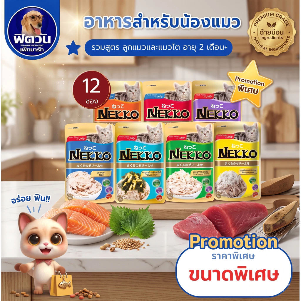 Nekko Adult Jelly อาหารแมวเปียก ขนิดซองสูตรเยลลี่ 70g.**ยกโหลx12ซอง **{อาหารเปียกแมว}
