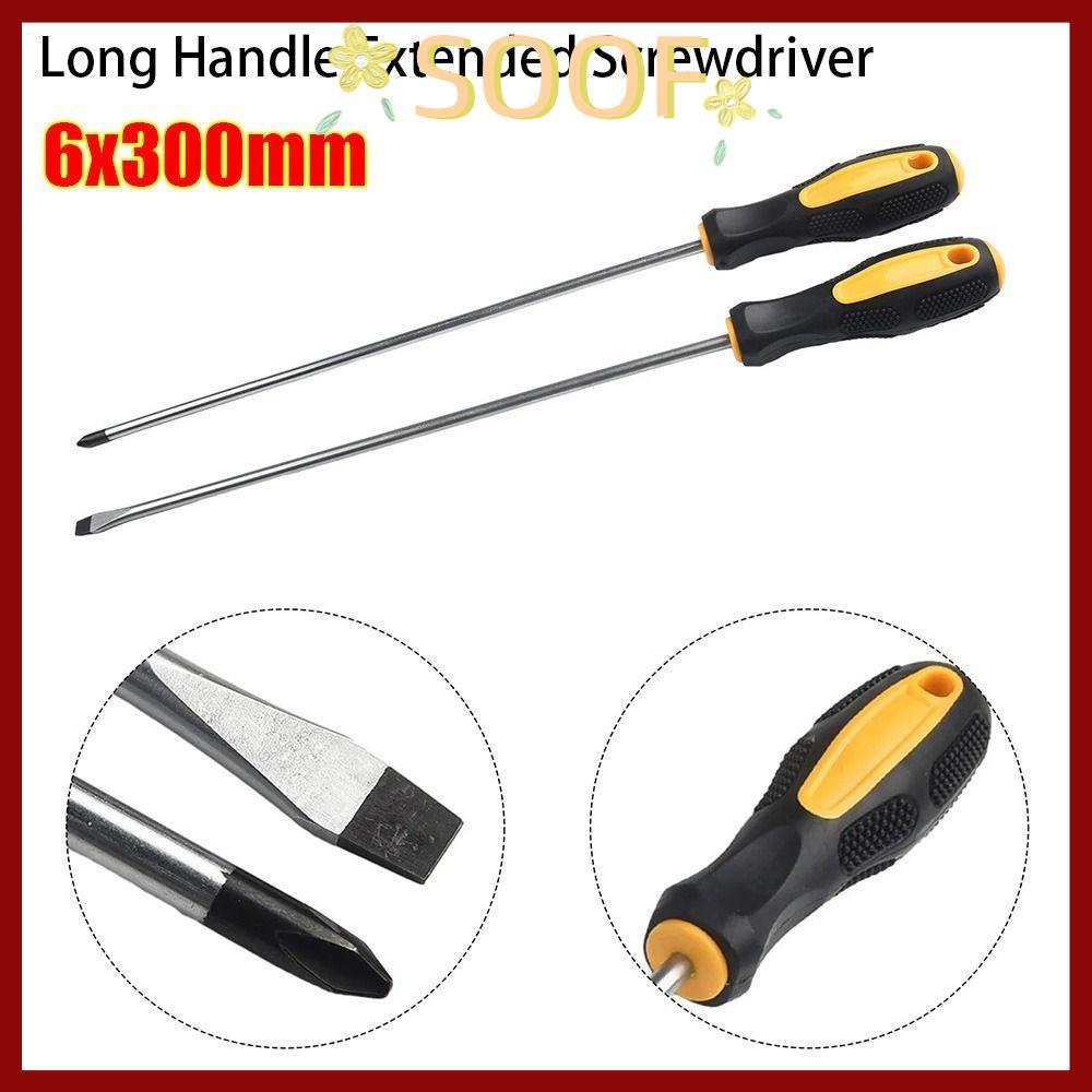 จัดส่งจากประเทศไทยSOOF ไขควงด้ามยาว 1/2 ชิ้น, Slotted Cross Head Magnetlc ไขควงขยาย, 6x300 มม.ยางจับอเนกประสงค์ด้วยตนเองสกรูไดร์เวอร์