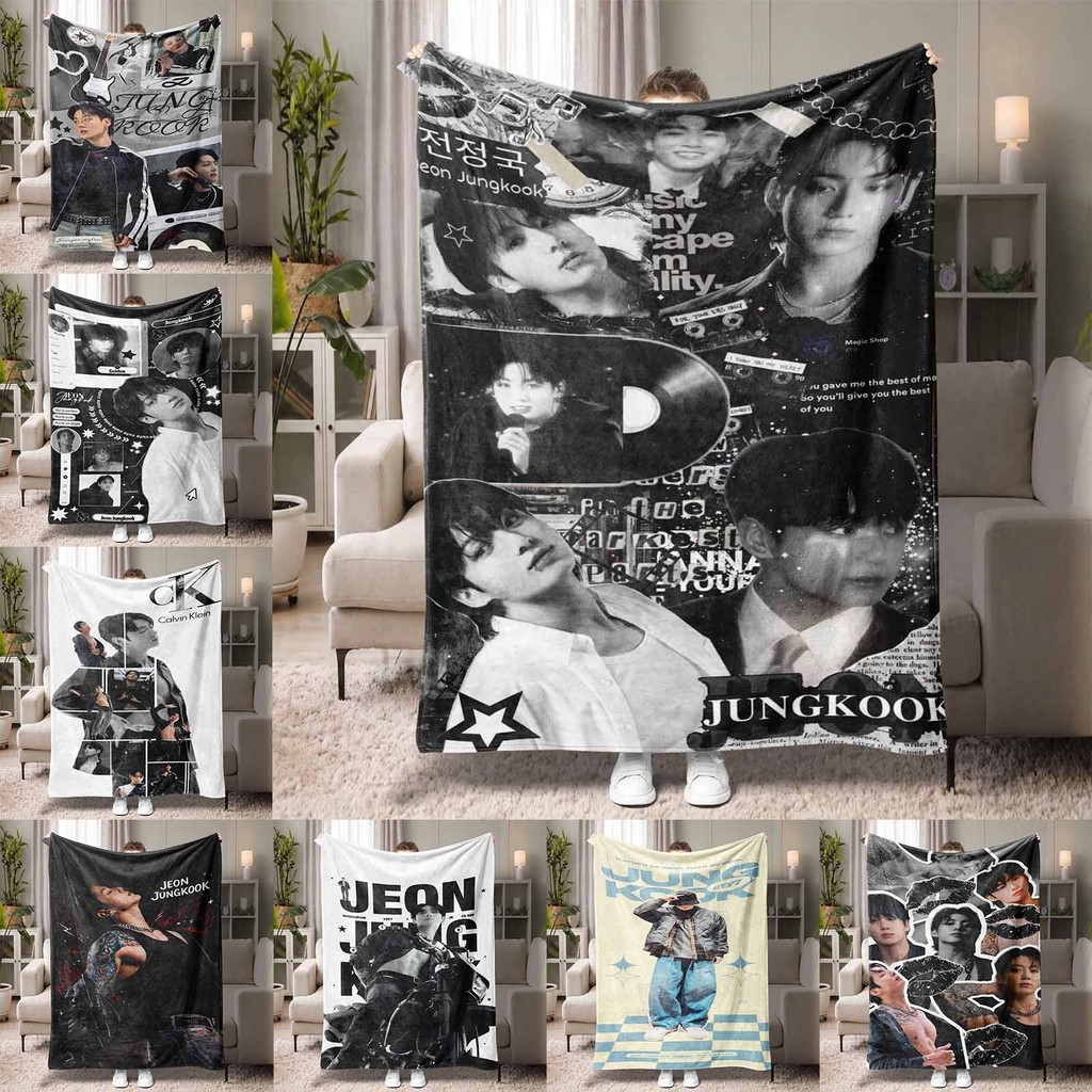 Jung Kook BTS ผ้าห่มปุยผู้ใหญ่ฤดูหนาว Queen ขนาด Cozy โยนเตียงผ้าห่ม Picnic Camping สํานักงาน Nap แฟน Merchandise Kpop