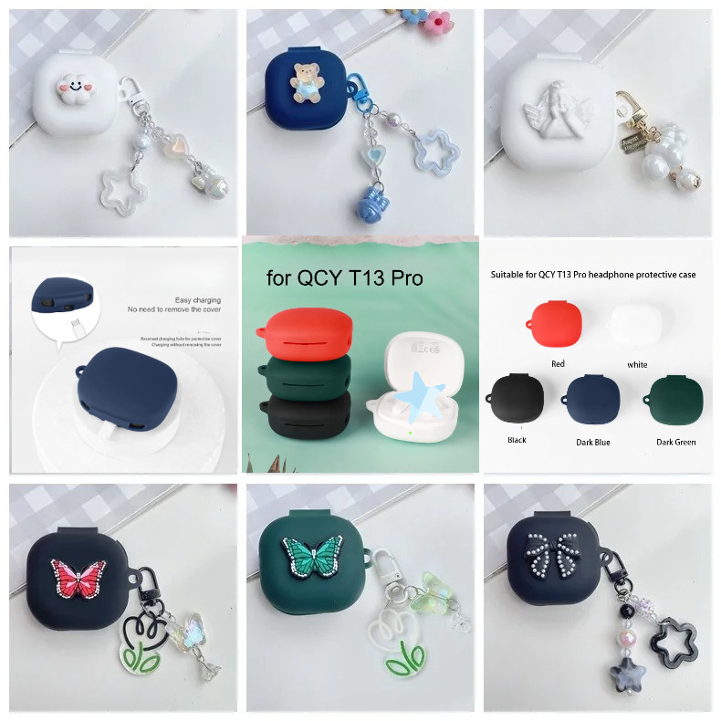 สําหรับ QCY T13 Pro / T13 ANC2 /T13 X กรณีผีเสื้อหรูหราพวงกุญแจหูฟังซิลิโคนป้องกันสําหรับ QCY T13pro