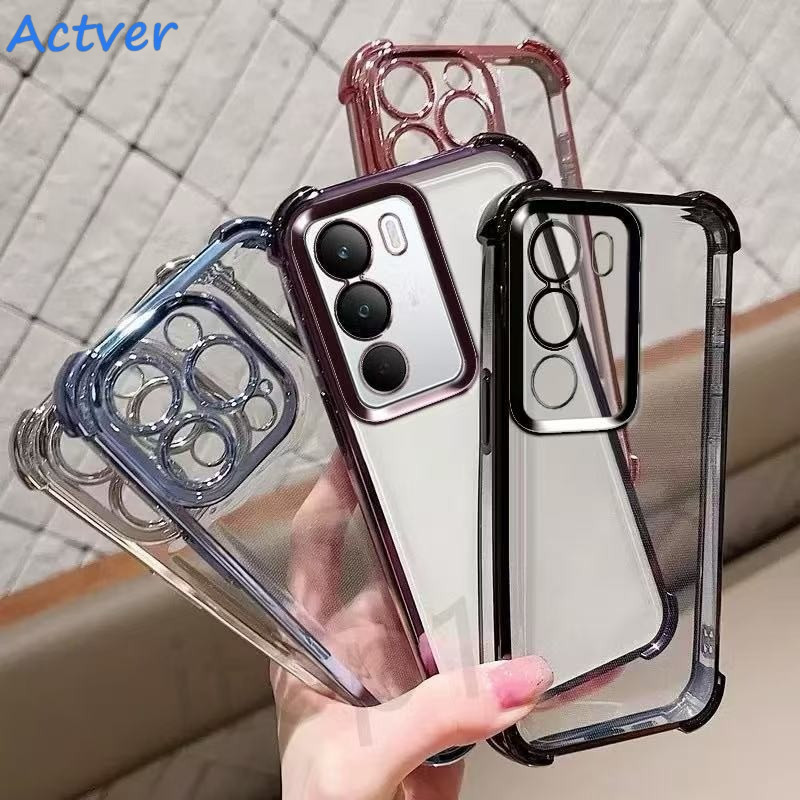 [ส่งจากไทย]เคสขอบสี เคส ใส กันกระแทก กันรอยเลนส์กล้อง หรูหรา สําหรับRealme C85 C71 C75 การป้องกันเลนส์แบบรวมทุกอย่าง