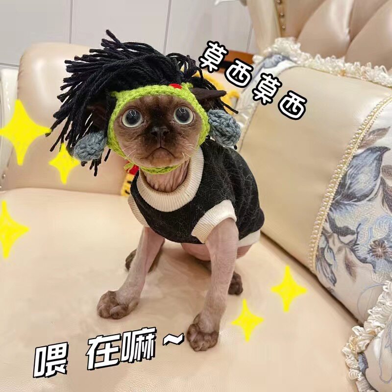 ใหม่ Punk สไตล์แมวหมวกตลก Hairless Cat Sphinx Cat หมวกสุนัขตลก Rock ตกแต่ง Cross-Dressing หมวก