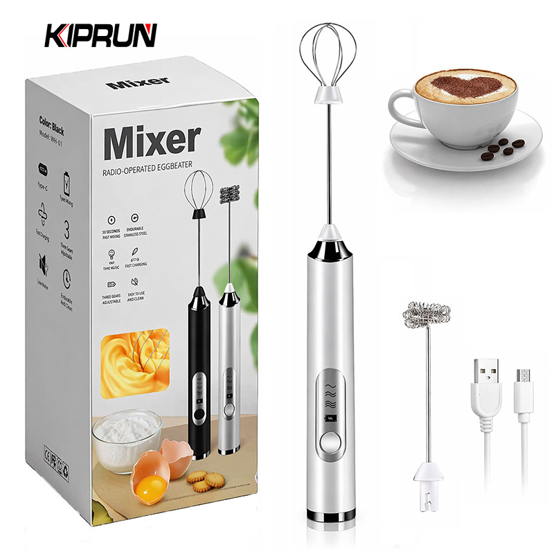 คิปรัน เครื่องตีฟองนมไฟฟ้า 3 สปีด พร้อมที่ปัด 2 อัน ชาร์จ USB ทําลาเต้ คาปูชิโน่ มัทฉะ ไข่
