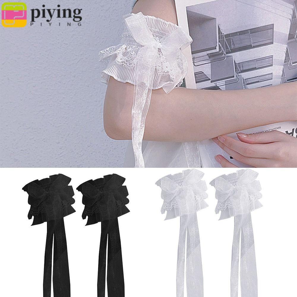 PIYING ปลอกแขน, Bowknot Ruffled ดอกไม้ Layered ลูกไม้แขน,แขนอุ่นมือแขนยืดหยุ่น Lolita แม่บ้านคอสเพลย์แขน Cuffs เจ้าสาว
