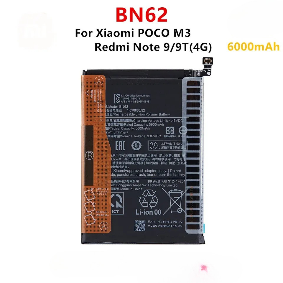 BN62 6000mAh Battery For Xiaomi  POCO M3 Redmi Note 9  Redmi  9T 4G  Phone Replacement Batteries