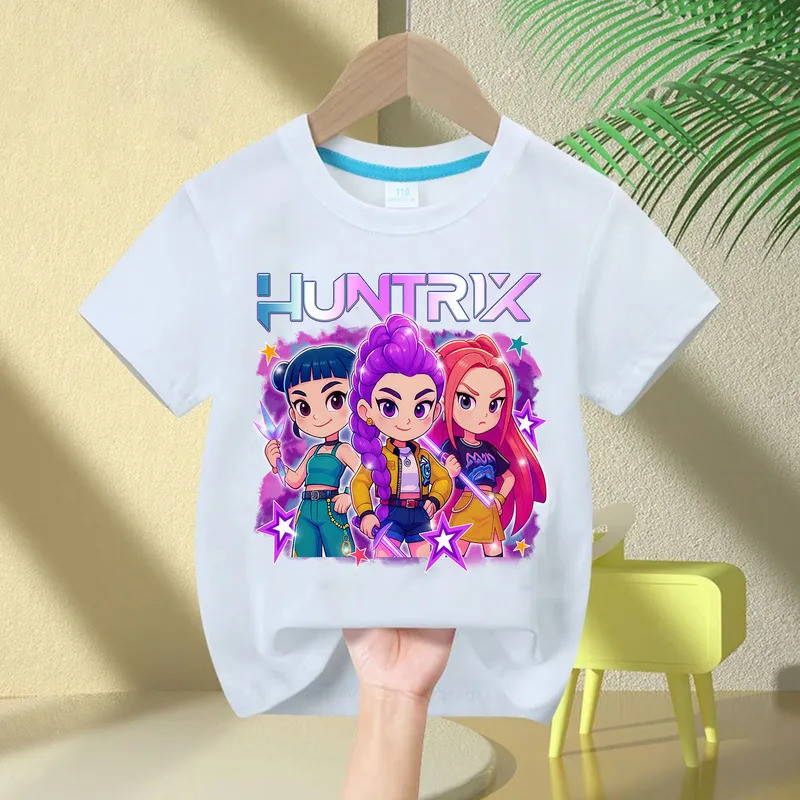 2026เด็กผ้าฝ้ายเสื้อยืดKPop Demon Hunterพิมพ์แฟชั่นสบายๆด้านบน2025 ภาพยนตร์รอบคอสาวการ์ตูนเด็กเสื้อย