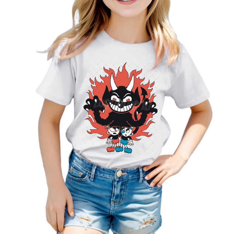 2026 สไตล์ใหม่ 2025 ที่ไม่ซ้ํากันอินเทรนด์การ์ตูน สินค้า พิมพ์แขนสั้นแฟชั่นเด็กเสื้อยืดหลวมรอบคอปลาค