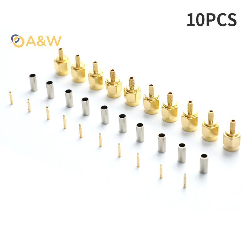 A & W 10 ชิ้น SMA ชายปลั๊ก crimp สําหรับ RG174 RG316 RG178 RG179 LMR100 สาย RF Connector
