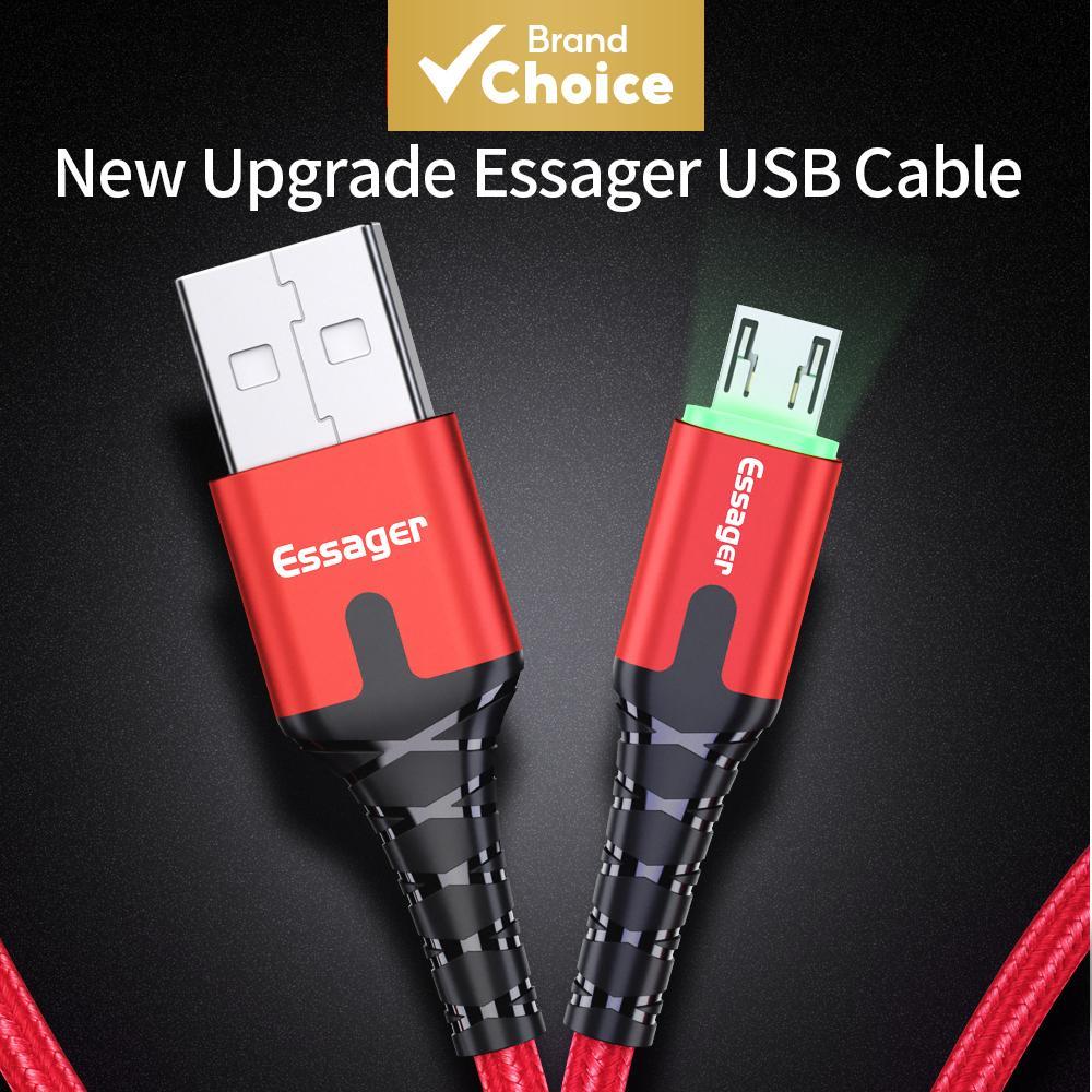 สายชาร์จเร็ว Essager พร้อมไฟ LED 3A สาย Micro USB ที่ชาร์จโทรศัพท์มือถือ สายชาร์จ
