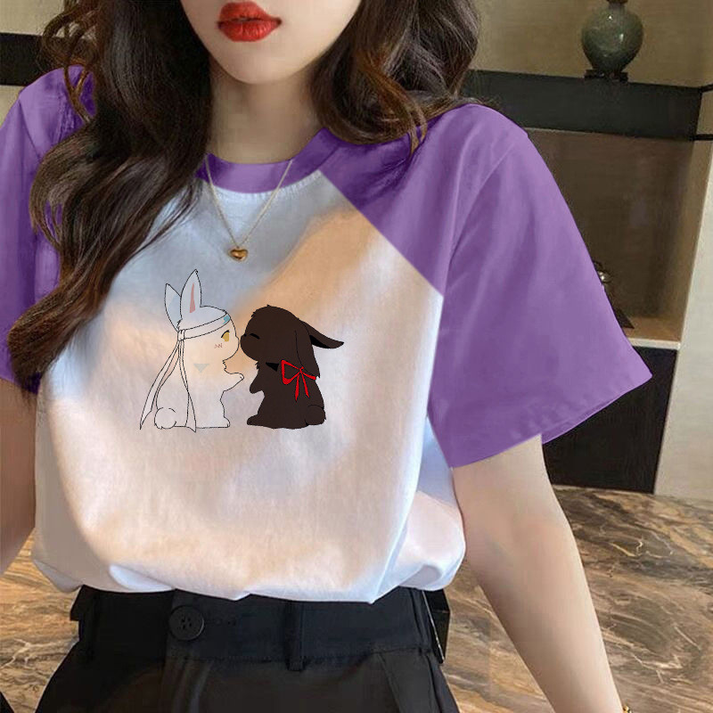เสื้อทีเชิ้ตคอตตอนแขนสั้นสำหรับผู้หญิง รุ่นใหม่หน้าร้อน สไตล์ลำลอง หลวมแขนเสื้อแบบเย็บต่อไหล่