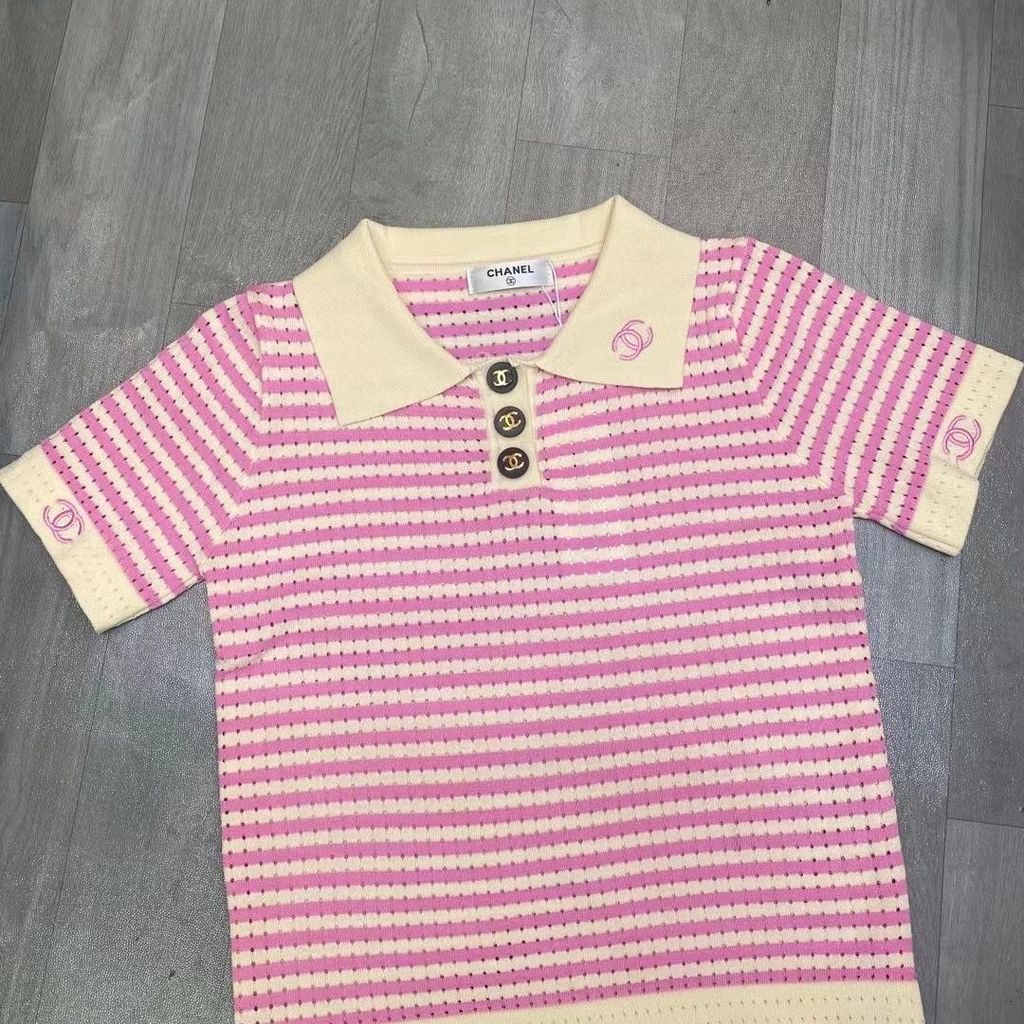 เสื้อโปโลชาแนล1177 คอปกแขนสั้น ดีไซน์ลายทาง