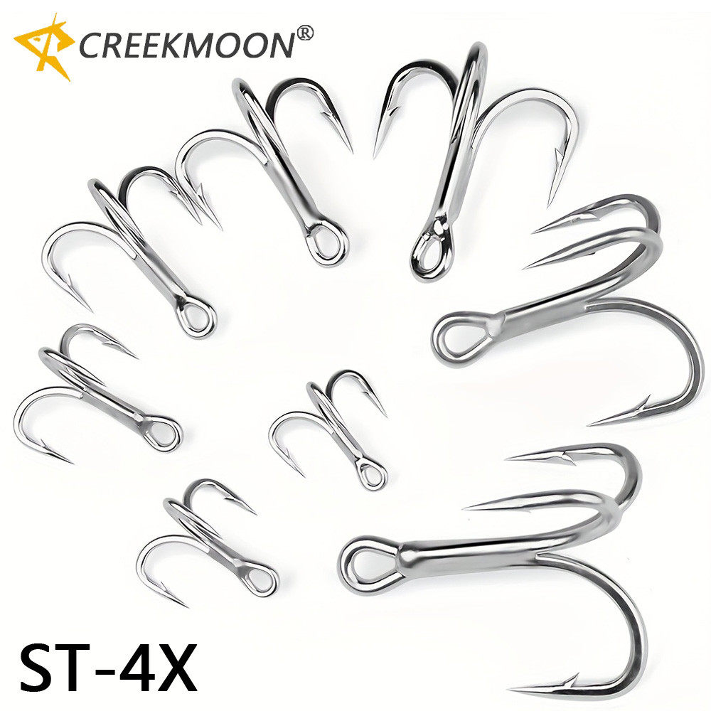 10 ชิ้น Heavy-Duty 4X Treble Fishing Hooks - เหล็กคาร์บอนสูง Barbed รอบตะขอ 92.591.01LB ความตึงเครีย