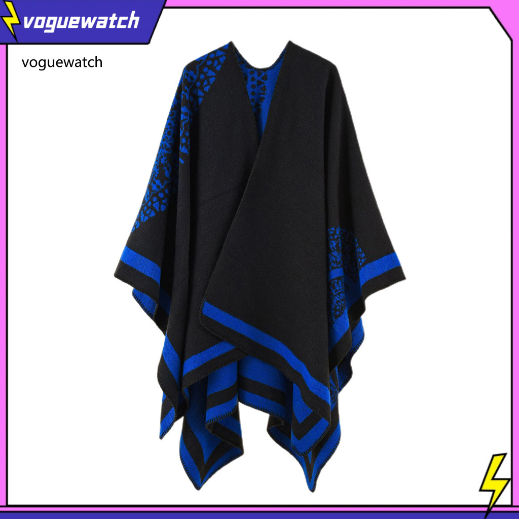 VOG Poncho Coat หนา Patchwork เลียนแบบแคชเมียร์ Soft Touching ผู้หญิง Cape Coat สําหรับสภาพอากาศหนาว