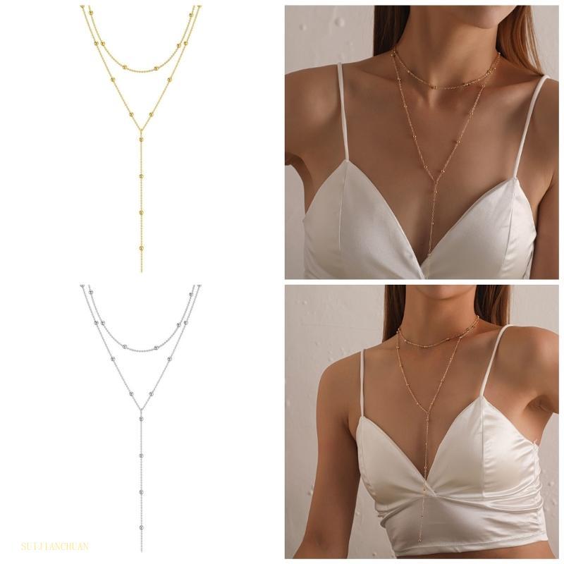 SJT สร้อยคอพู่ร่วมสมัยด้วยลูกปัดหรูหราออกแบบสําหรับสวมใส่ทุกวันงานปาร์ตี้