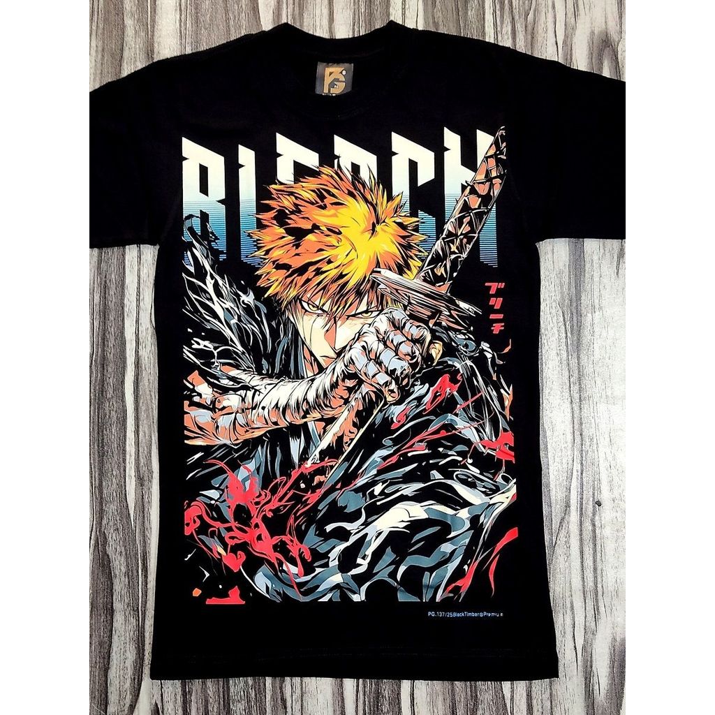 PG137 BLEACH ICHIGO KUROSAKI LIMITED MANGA ANIME COLLECTION เกรดพรีเมี่ยมสีดํา TIMBER COTTON เสื้อยื