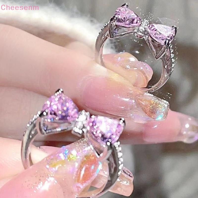 Cheenm คริสตัลโบว์แหวนผู้หญิงโรแมนติกZircon Bowknotแหวนเปิดปรับแหวนนิ้วแฟชั่นเครื่องประดับของขวัญTH